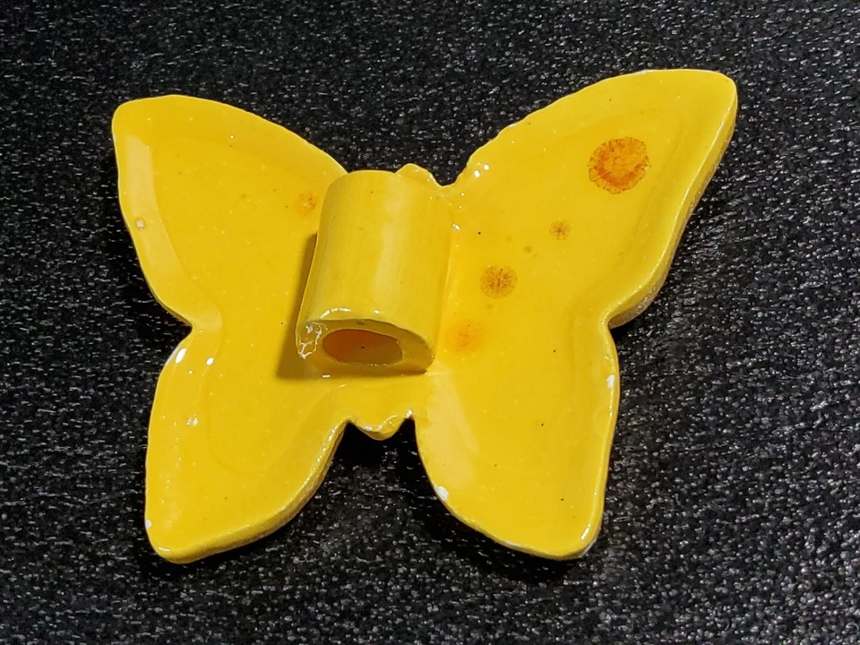 1 artículo artesanal mariposa vintage de cerámica amarillo naranja moteado años 70 muchos usos Foto 4 de 4