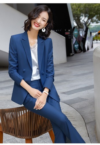 Nuevo Traje Blazer Azul Claro con Pantalones Set de Dos Piezas Oficina Elegante Trabajo - Imagen 8 de 23