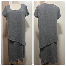 Soft Surroundings Leah Layered Dress Striped Short Sleeve Medium Black Gray