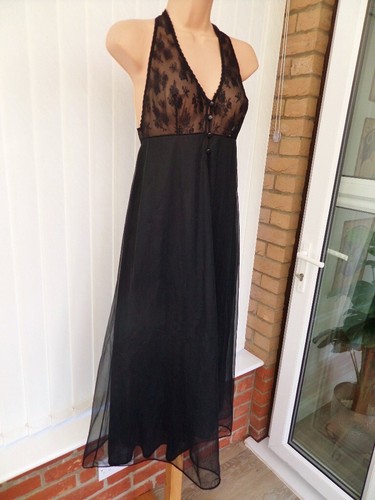 N31 VTG DOROTHY PERKINS ULTRA SHEER BLACK LACE BUTTON FRONT 60'S NIGHTDRESS 8/10 - Picture 4 of 12