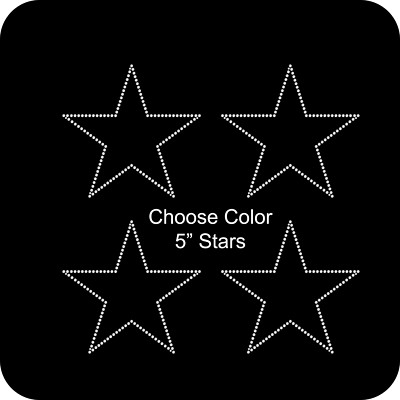 Sheet of 4 Stars Outline 5'' Inches Rhinestone Transfer Hotfix Bling Iron On