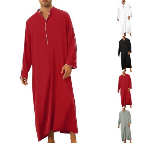 Plus Size Men's Saudi Arab Long Gown Jubba Thobe Robe for Traditional Clothing - Picture 1 of 8