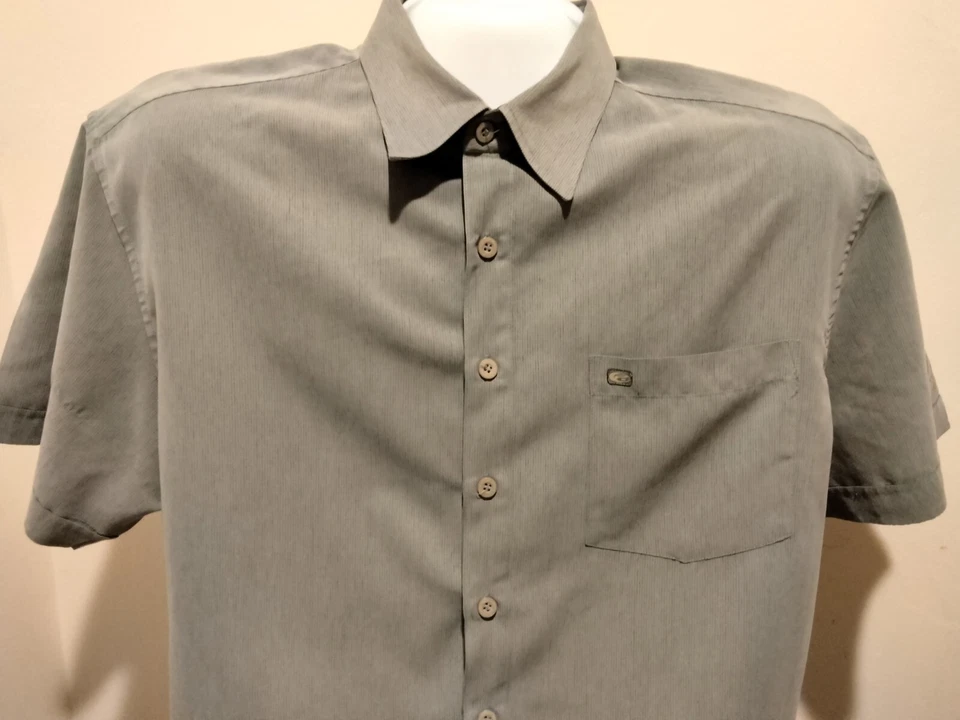 Point Zero Men's Lg Button Up Satiny Shirt Grey Sewn Pinstripes Embroidered Logo - Image 4 of 4