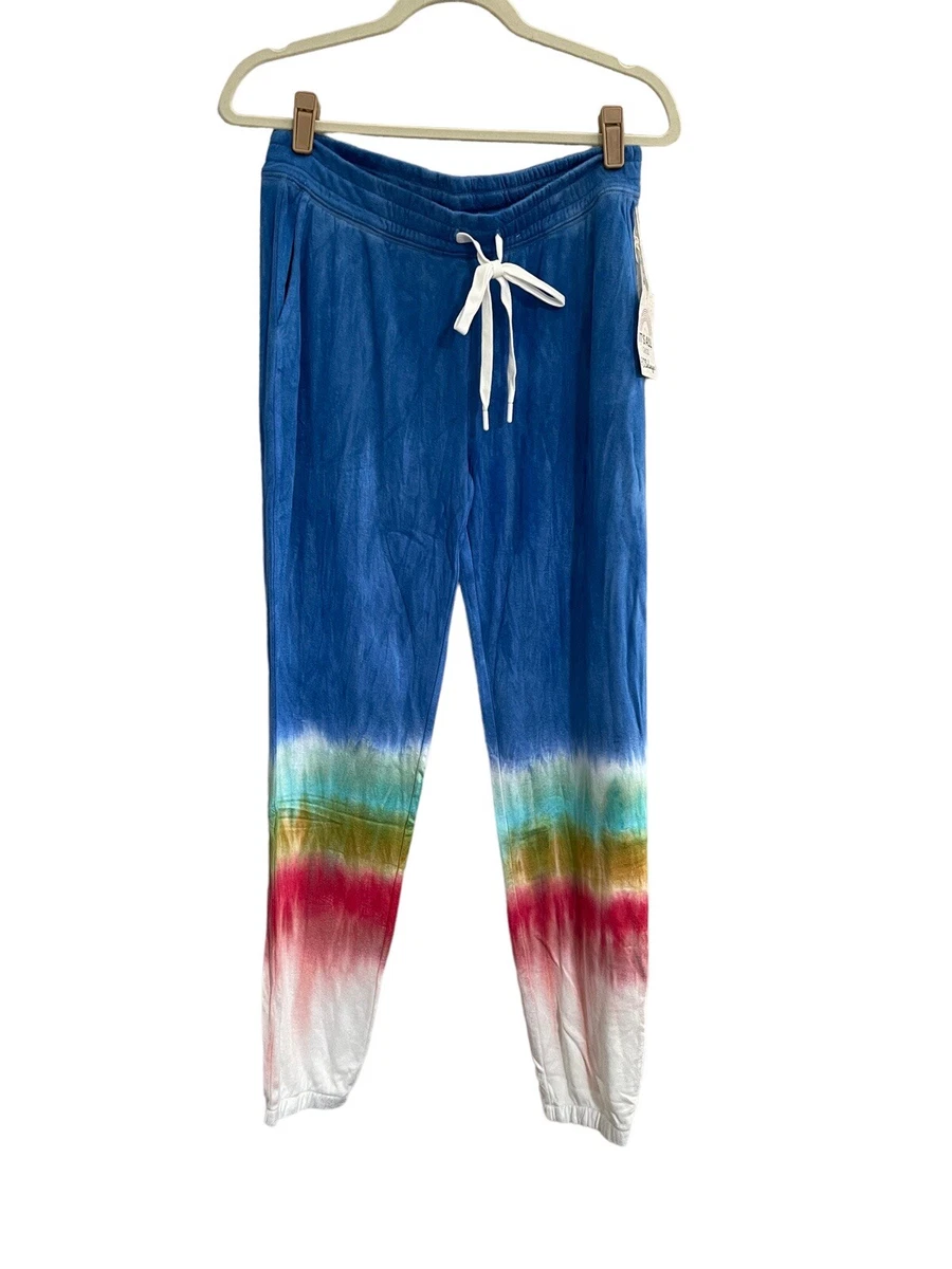 NWT PJ SALVAGE Medium Blue Rainbow Tie Dye Terry Lounge Joggers Beachy PQ18