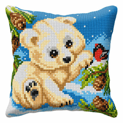 Orchidea Cross Stitch Kit: Cushion: Large: White Bear