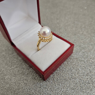 Edison Pearl & Zircon halo ring/pendant in 14k gold over Sterling Silver