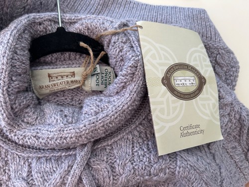 Aran Sweater Market Cable Knit Mock Neck Large Gray 100% Soft Merino Wool NWT! - Picture 5 of 15