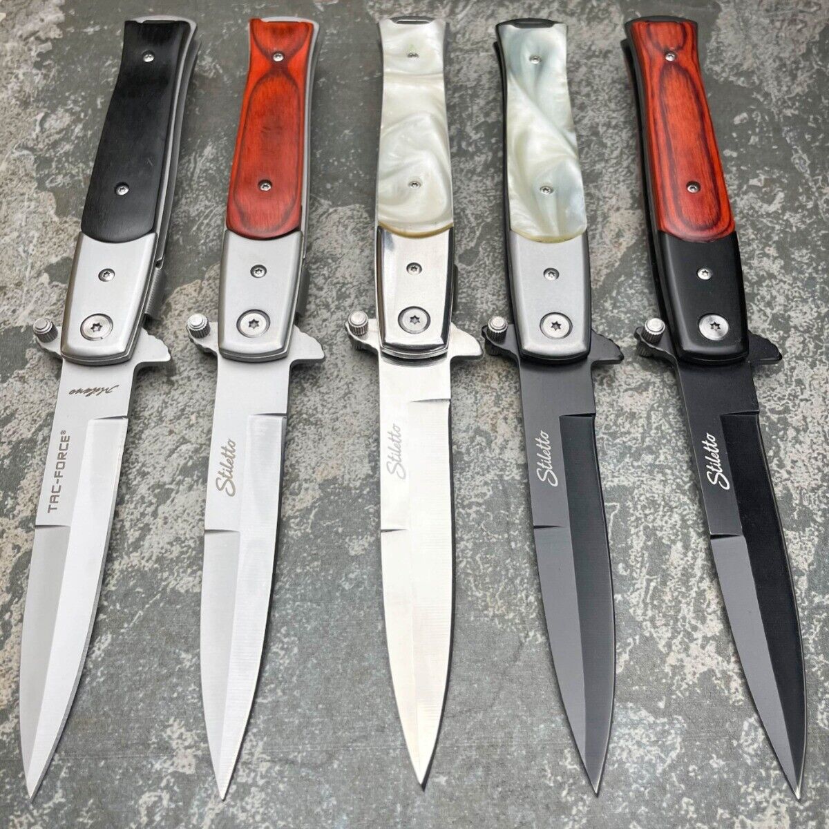 9 Black & Wood Red Italian Milano Stiletto Spring Assisted Folding Pocket  Knife. Survival 