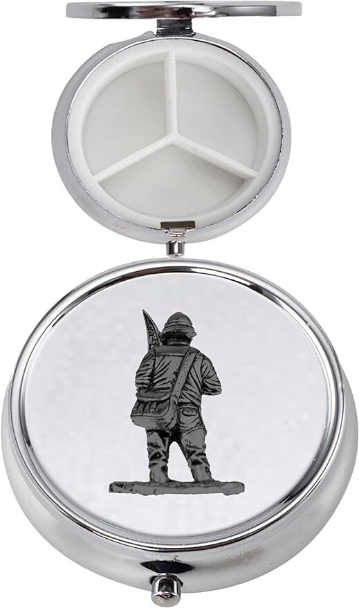F38 Fly Fisherman  Black Finish Pewter Emblem 3 ROUND Travel Metal Pill Box