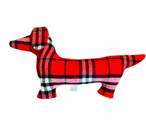 Martha Stewart Dachshund Dog Pillow Red Plaid Plush 14 x 25” Macys - Picture 2 of 3