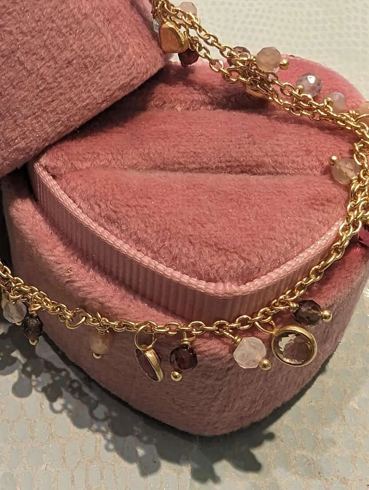 Ernst Stein Armband 925 Silber vergoldet mit Mondstein, Granat, Rauchquarz - Bild 4 von 4