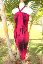 Sarong Hawaii Hawaiian Cruise Beach Wrap Dress ~ FUSCHIA PINK GIANT HIBISCUS