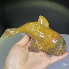 1LB 5.7" Natural Ocean Jasper Dolphin Crystal Reiki Heal Carving Decor Quartz