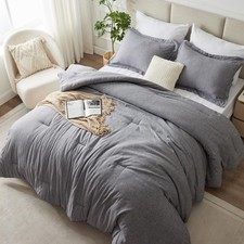 CozyLux King Size Comforter Set - 3 Pieces Grey Soft Luxury Cationic Dyeing Bedd