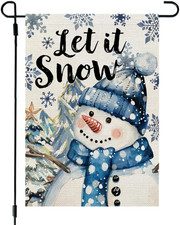 Winter Snowman Garden Flag Let It Snow 12X18 Inch Double Sided Small Burlap Holi