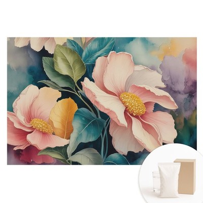 Non Woven Home Room Wall Paper Pastel Flowers With Leaves In A Watercolor Style