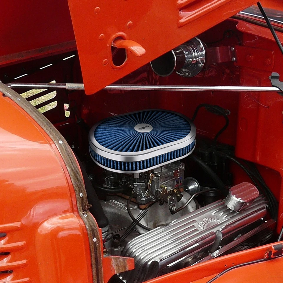 Chrome 12" Air Cleaner Set 4-Barrel Carburetor 5-1/8" Neck Washable Muscle Blue - Imagem 4 de 4