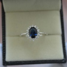 Oval Cut Lab Created Blue Sapphire Engagement Sterling Silver Ring