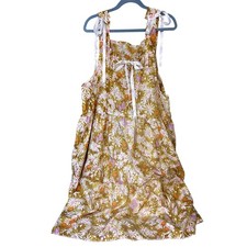 Farm Rio Midi Dress Floral Print White Pink Orange Tie Shoulder Tiered