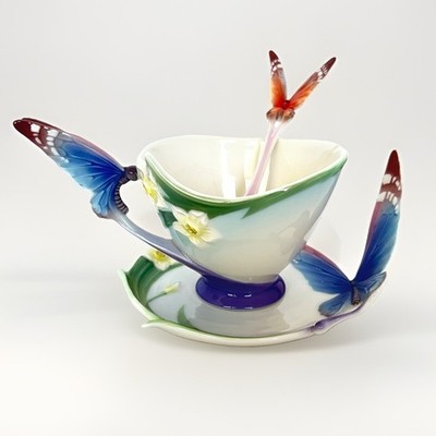 Franz Collection Papillon Butterfly Design Cup / Saucer Set FZ00213 & Spoon 