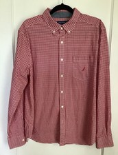Nautica Classic Fit Flex Shirt Mens XL Red Gingham Check Button Down
