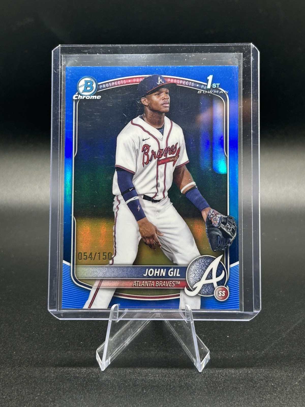 2025 Bowman Chrome - Prospects John Gil #BCP-172 Blue Refractor /150 (RC) Braves