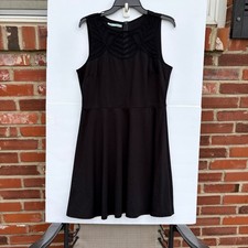 Maurices Black Fit and Flare Dress Mesh Embroidered Yoke Sleeveless Womens Large