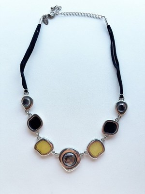 Vintage Lia Sophia ''Milky Way'' Silver-tone Enamel Necklace, Never Worn, 16''