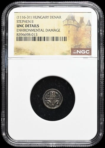 HUNGARY. Stephen II, 1116-1131, Silver Denar, Scarce type, NGC MS UNC Details