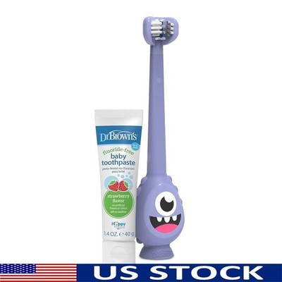 Toddler 3 Sided Toothbrush Color Changing Bristles Fluoride Free Baby Toothpaste