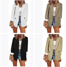 New Autumn Women Casual Blazers Lapel Button Down Coats Solid Work Office Jacket