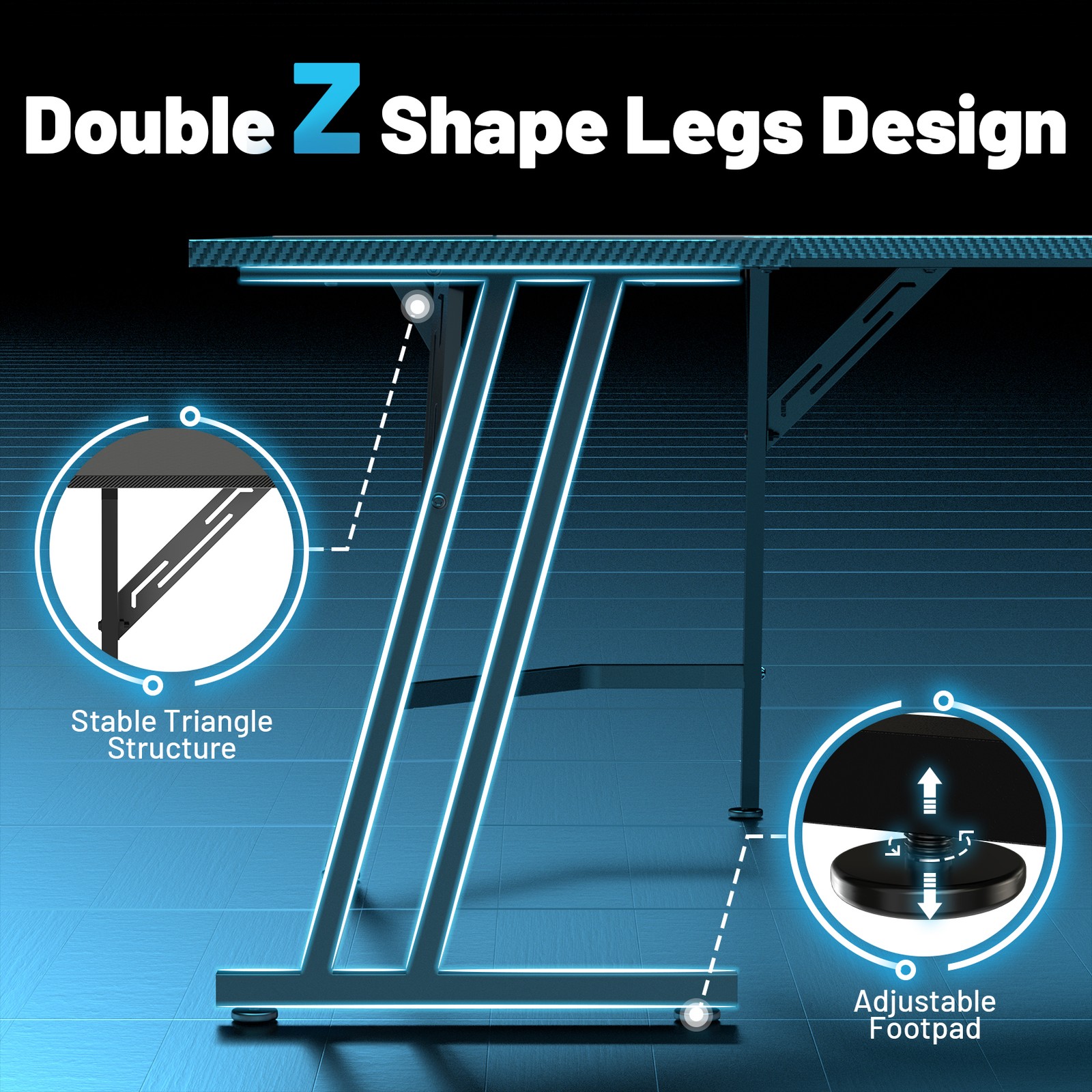 51 Inch L Shaped Gaming Desk with LED Light, Corner Desk with 2 Monitor Stands