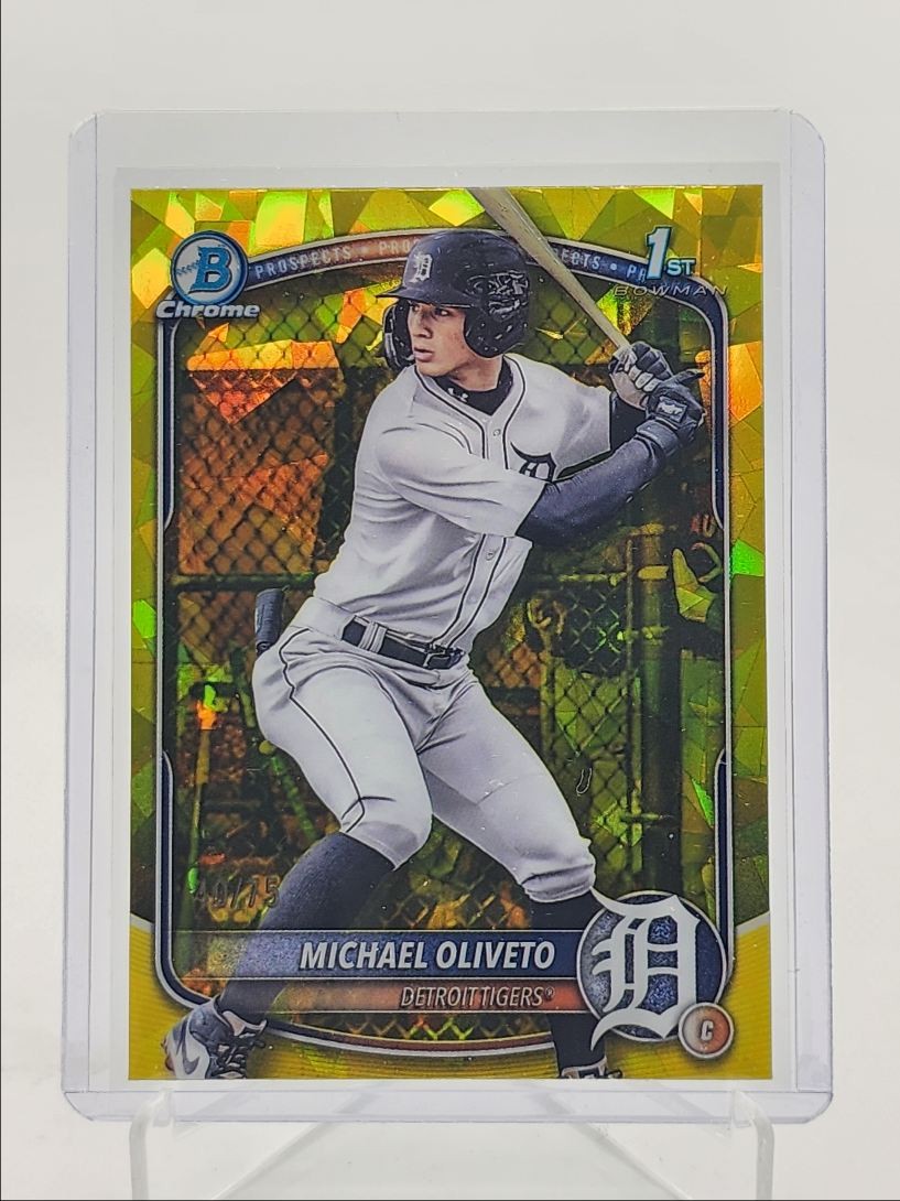 MICHAEL OLIVETO 2025 BOWMAN CHROME DRAFT 1ST SAPPHIRE YELLOW /75 Q5547