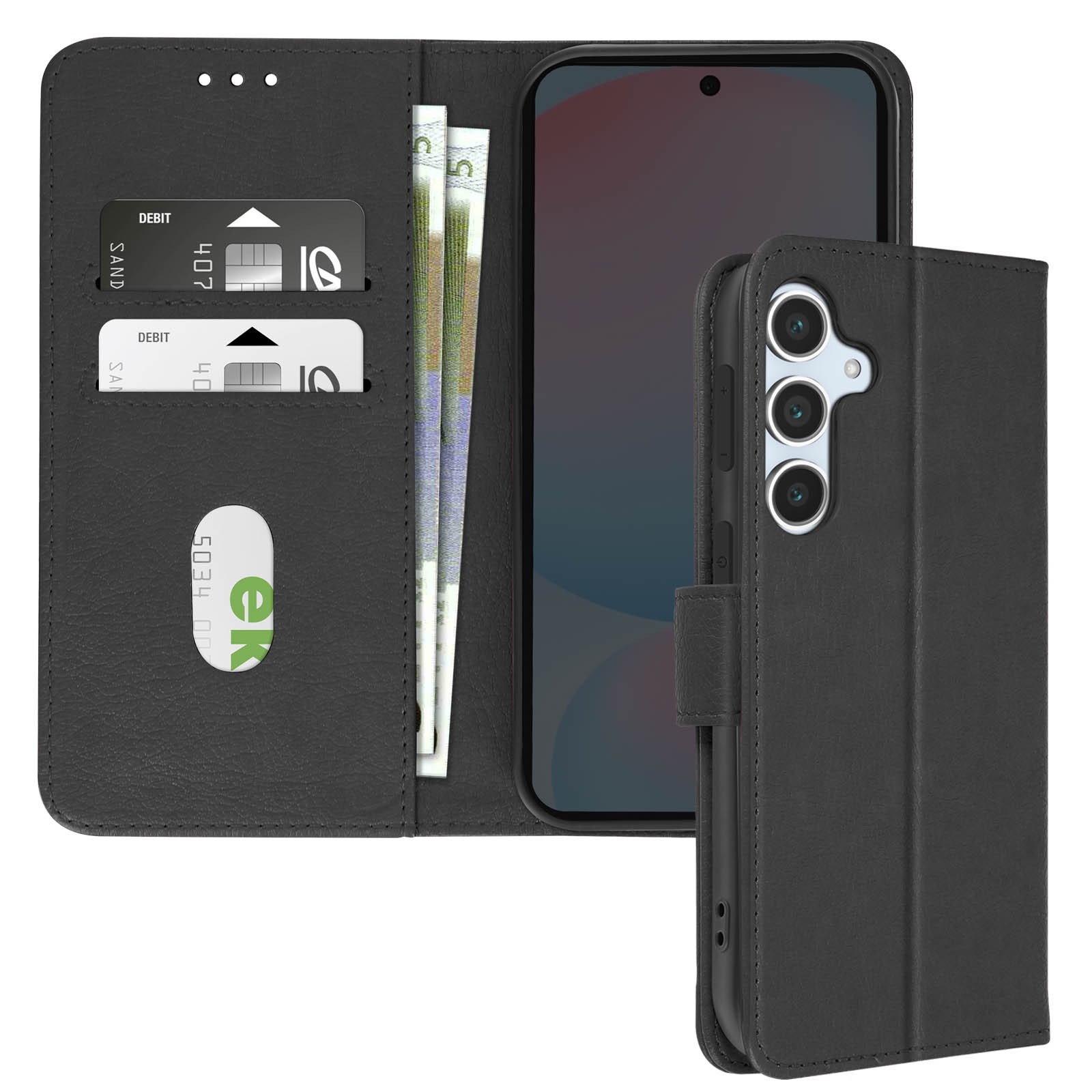 Étui Galaxy S24 FE Avizar en similicuir noir avec clapet portefeuille