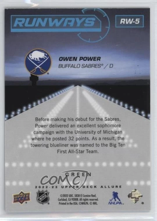 2022-23 Upper Deck Allure Runways Green /99 Owen Power #RW-5 Rookie RC - Image 2 of 2