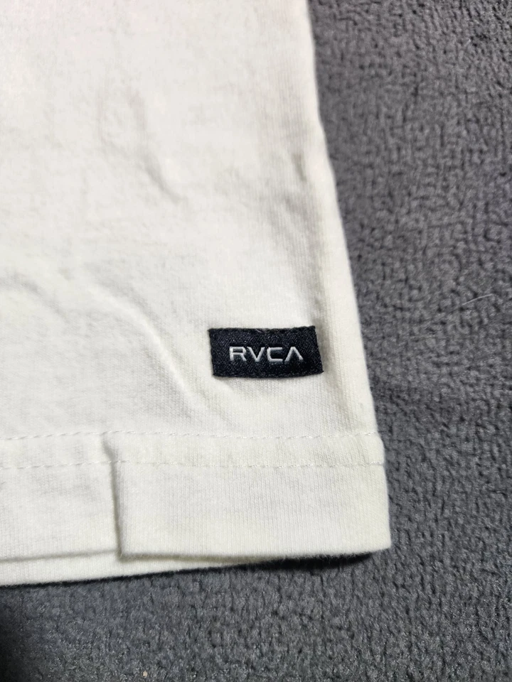 RVCA T-Shirt Men Medium Off White Blue Long Sleeve Tee Logo Pull Over Crew Neck - Image 4 of 4