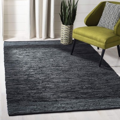 Area Rug 8x10 - Vintage Leather Collection - Large - Black & Grey, Handmade S...