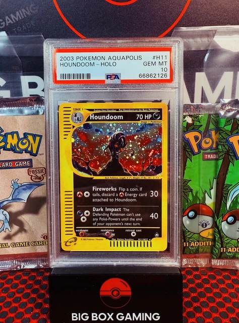 Pokemon 2003 Houndoom Aquapolis Holo #H11 PSA 10 Gem Mint Swirl 🐈‍⬛ 💎 - POP 59