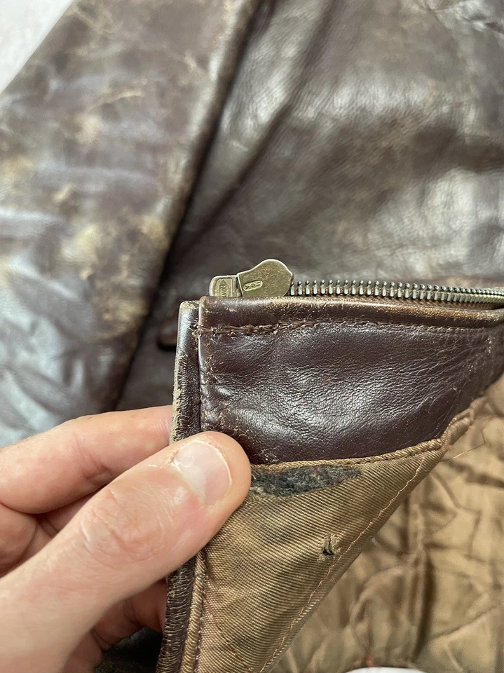 Chaqueta de Cuero Kurland Star Crown Verdadera Vintage Años 40 Cremallera Piel de Dirección Hecha en EE. UU. Foto 3 de 4