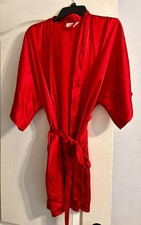 Vintage Fredericks of Hollywood Red Satin Kimono Robe Size L Belt Boudoir Glam