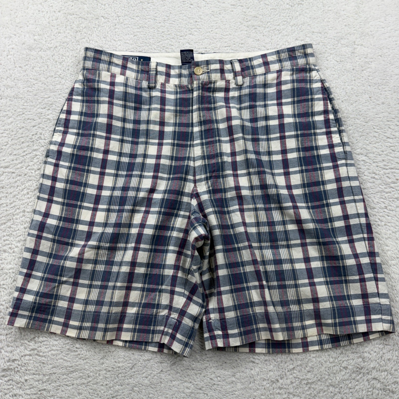 Polo Ralph Lauren Mens Plaid Cotton Shorts Blue White Red Size 33 Flat Front