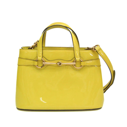 Gucci Bright Bit Convertible Tote Patent Leather Yellow Patent_ Handbag