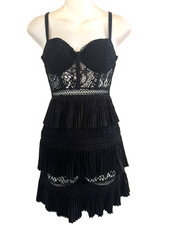 ASOS Design Lace Corset Women's Mini Dress Tiered Pleated Skirt, Black sz 2