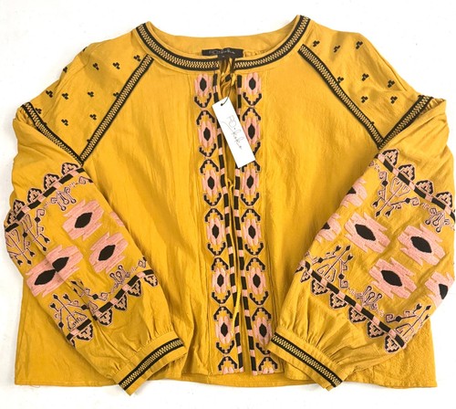 Anthropologie RD Koko Embroidered Top Sz M Peasant Jacket Boho Puff Sleeves