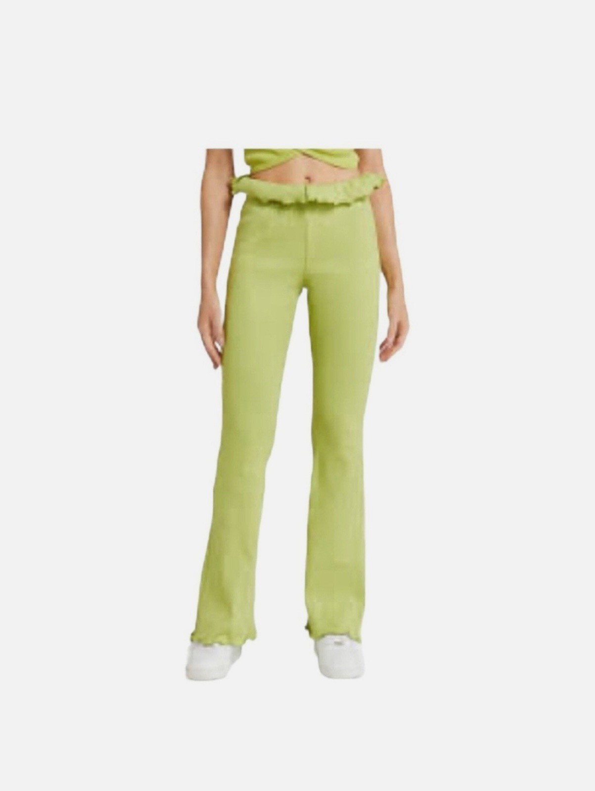 SAMMY B Kenny Slim Fit Flared Ribbed Jersey Pants in Green NWOT Size L