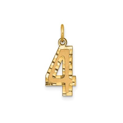 14k Gelbgold Zahl 4 Anhänger Charm Strukturiert Poliert Unisex Halskette Schmuck