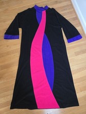 Vanity Fair Robe Black Pink Purple Zipper Front Size Large Made In USA