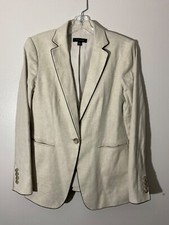NEW ANN TAYLOR BLACK THE CUTAWAY LINEN BLEND BLAZER JACKET SZ 6