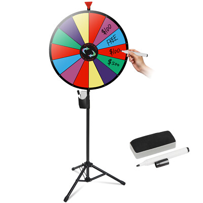 24'' Spinning Prize Wheel Adjustable 45'' to 60'' Spin Doodle Game Spinner w/Stand