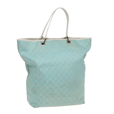 GUCCI GG Canvas Tote Bag Light Blue White Gold 002 1097 Auth